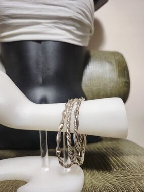 Silver Twist Bangle Set - Silver